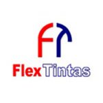 Escrita em vermelho Flex e em azul Tintas, logo da marca.