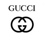 Fundo branco com escrita em preto Gucci, logo da marca.