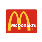 Logo com fundo vermelho e letras amarelas e brancas escrito Mc donalds, rede de fast food.